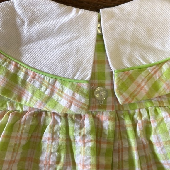 NEW Vintage Seersucker Orange Green Strawberry Plaid Collared Dress Cottagecore - Picture 5 of 6
